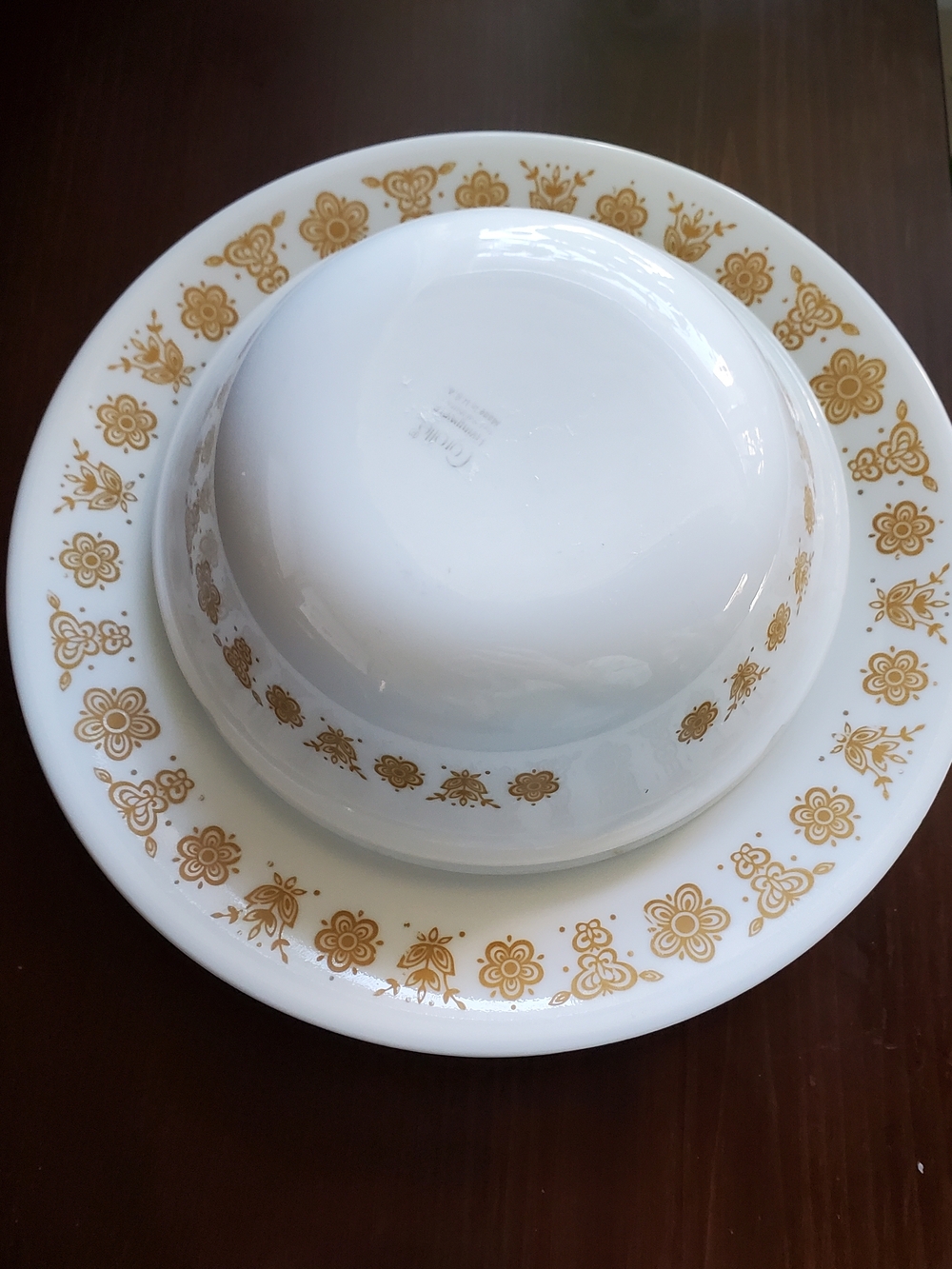 Corelle Butterfly Gold 2 10" Plates & 2 Bowls